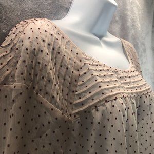 Lauren Conrad Sheer 3/4 Sleeve Blouse in Polka Dots and Pin Tucks - Size L
